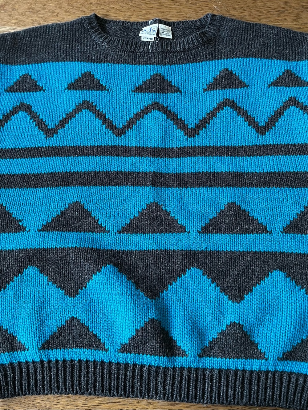 Vintage Blue and Charcoal Geometric Knit Sweater from the 1980’s. Super rad!